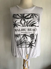 MALIBU BEACH PARADISE COVE Sleeveless Tie Front T-Shirt by Dirtee Laundry Sz XL