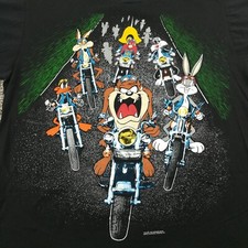 Vintage 1993 Looney Tunes T-Shirt Biker Double Sided Taz Bugs Daffy Mens Large