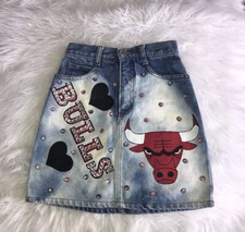 Vtg rare Guess Georges Marciano Girls Size 8 Denim Jean rhinestones heart BULLS