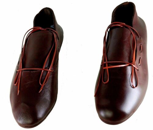 Scarpe medievali vichinghe colore ciliegio in pelle rievocazione scarpe LARP - Foto 1 di 4