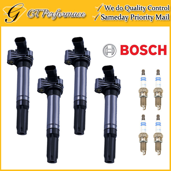 Quality Ignition Coil  BOSCH Spark Plug 4PCS Set for 2012-2016 Fiat 500 1.4L L4