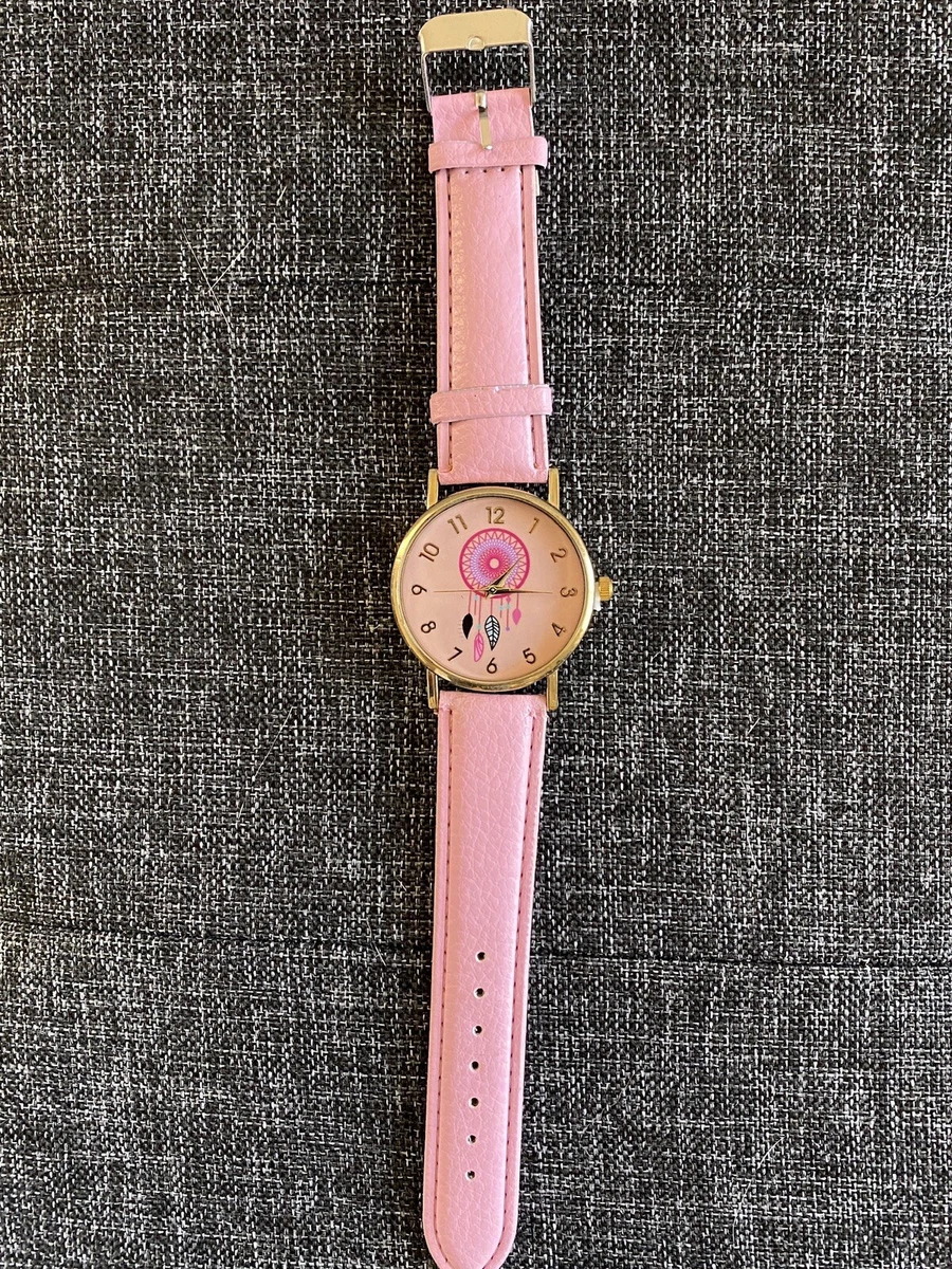 Women Girl Dreamcatcher Boho Hippie Pink Band Analog Watch With Working Battery