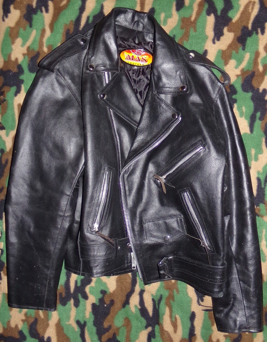 MAS Leather Jacket Coat Motorcycle Medium | eBay