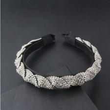 LUXURY HANDMADE CLEAR RHINESTONE BLACK HEADBAND HAIR ACCESSORY, BRIDAL OR RACES