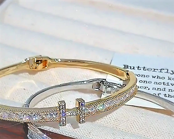 Damen-Armreif mit H - Buchstabe, Edelstahl K18 Gold, Silber, Rose Gold - Bild 2 von 4