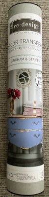 NEW Prima Re-Design Decor Transfer GINGHAM & STRIPES Blue & White 11  x 30  (2)
