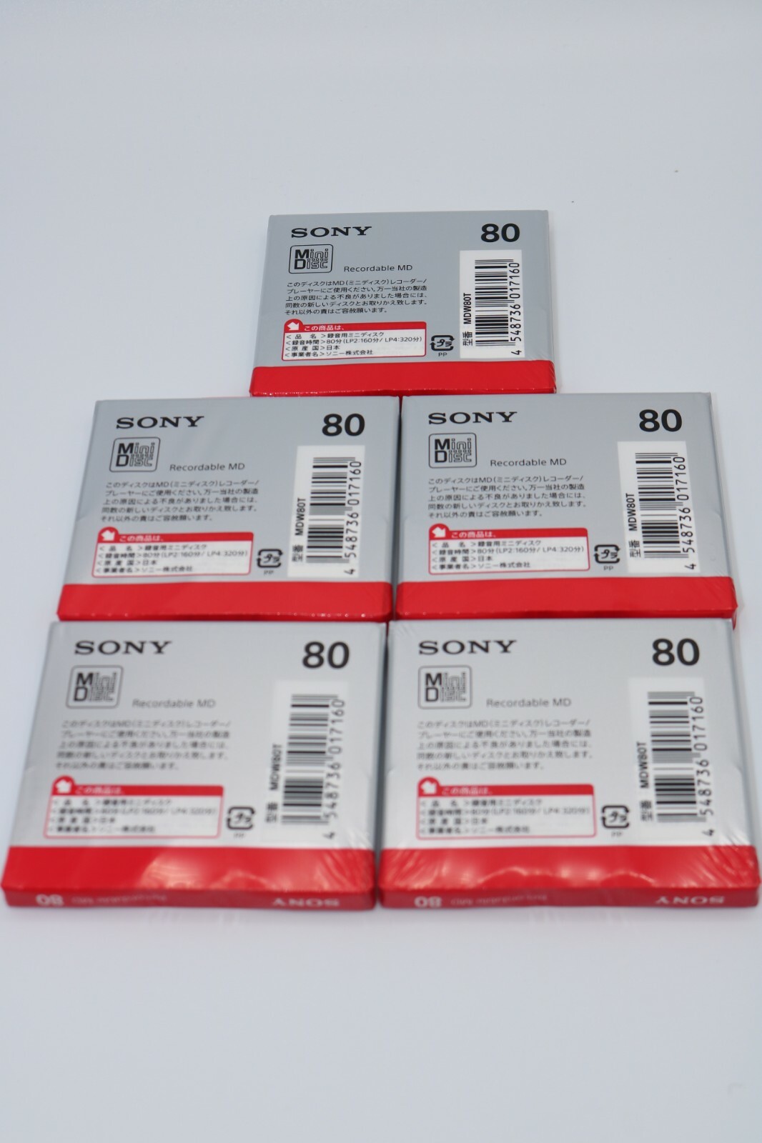 Sony MD Blank Minidisc 80 Minutes Recordable MD MDW80T 5 packs From