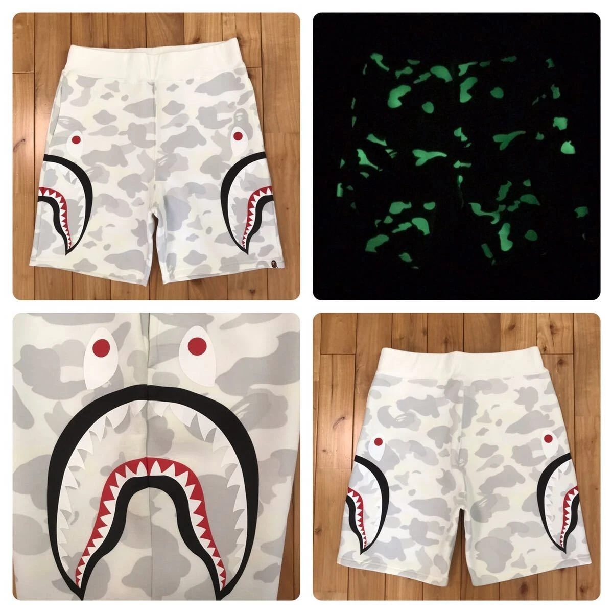 glow in the dark shark sweat shorts city camo White A Bathing Ape Size L