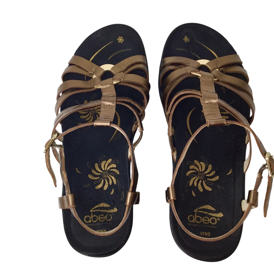 Abeo Sandals Bronze Gold Ring Strappy Gladiator Size 8 N Narrow Comfort Sandal - Image 4 of 4