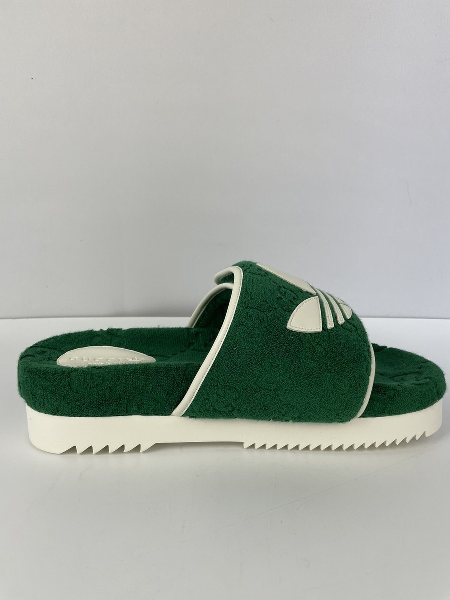 Adidas x Gucci GG Platform Slides Sandals Green Terry Cloth  display picture 3