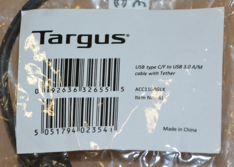 TARGUS USB Type C Female to USB Type A Male Cable with Tether ACC1104GLX - Image 4 of 4