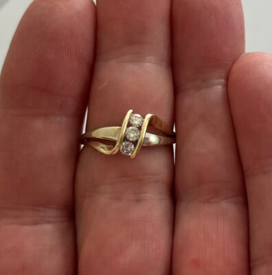 Sweet 10K Yellow White Two-tone Gold Diamond Ring Size Hallmarked AO  (RT