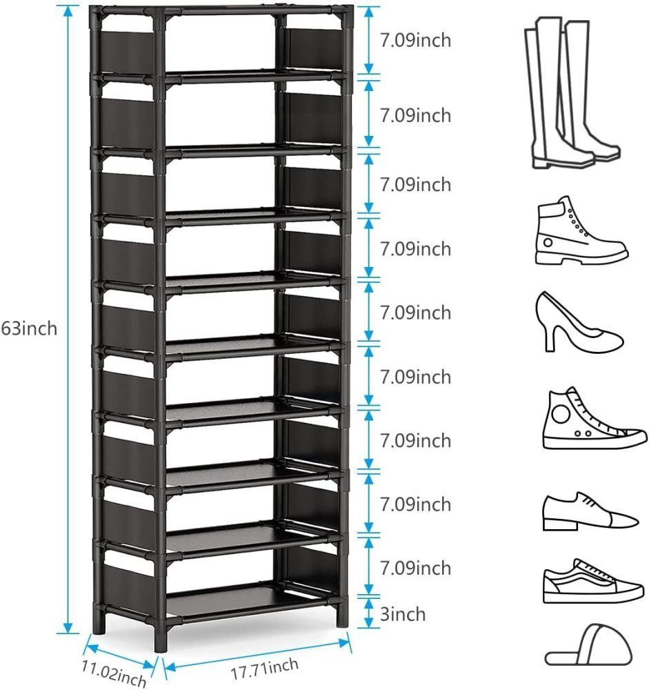 10 Tiers Shoe Rack Tall Narrow Shoe Rack Stackable Shoe Shelf Storage