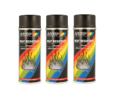 MOTIP BLACK HEAT RESISTANT HIGH TEMPERATURE SPRAY PAINT 400ML x 3