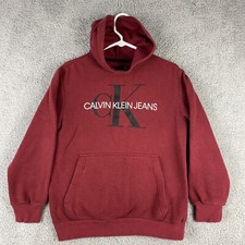 Calvin Klein Hoodie Sweatshirt L 14/16 Spell Out Red / 33-28