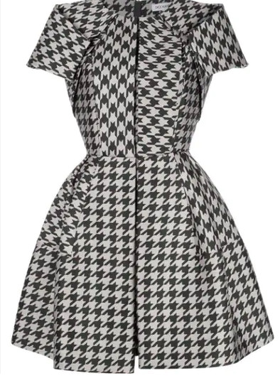 Retail-$3165 Structured Houndstooth Fit+flare Mini Dress Sz 