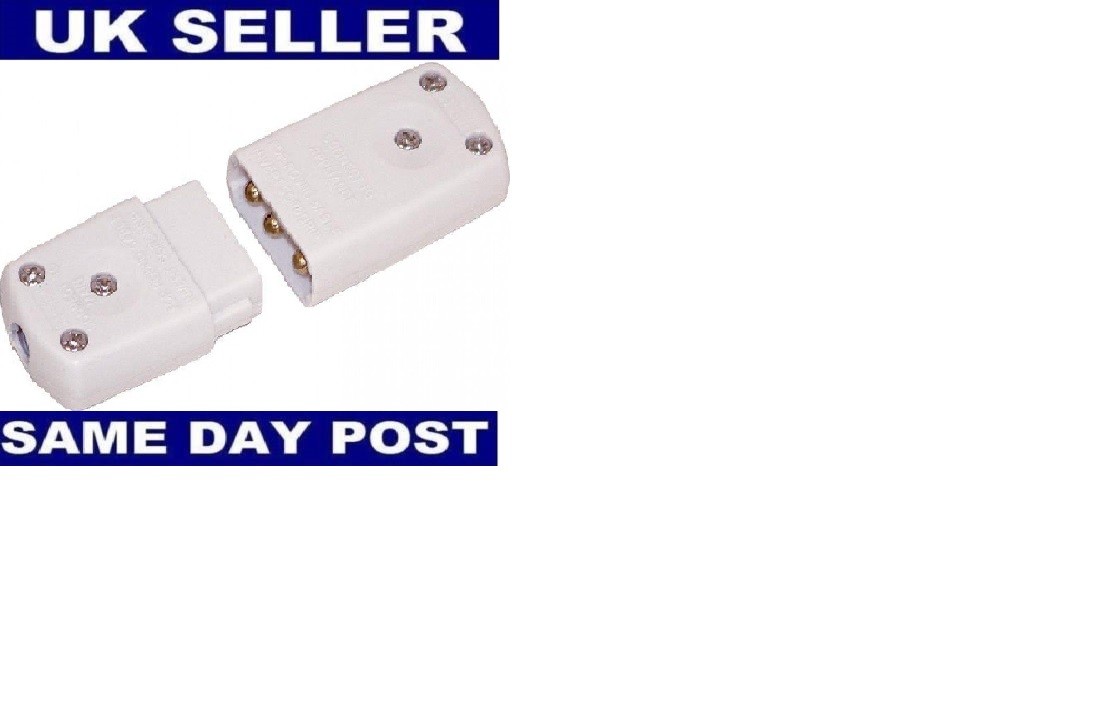 PIFCO HEAVY DUTY 3 Pin Flex Mains Power Plug Connector White Cable