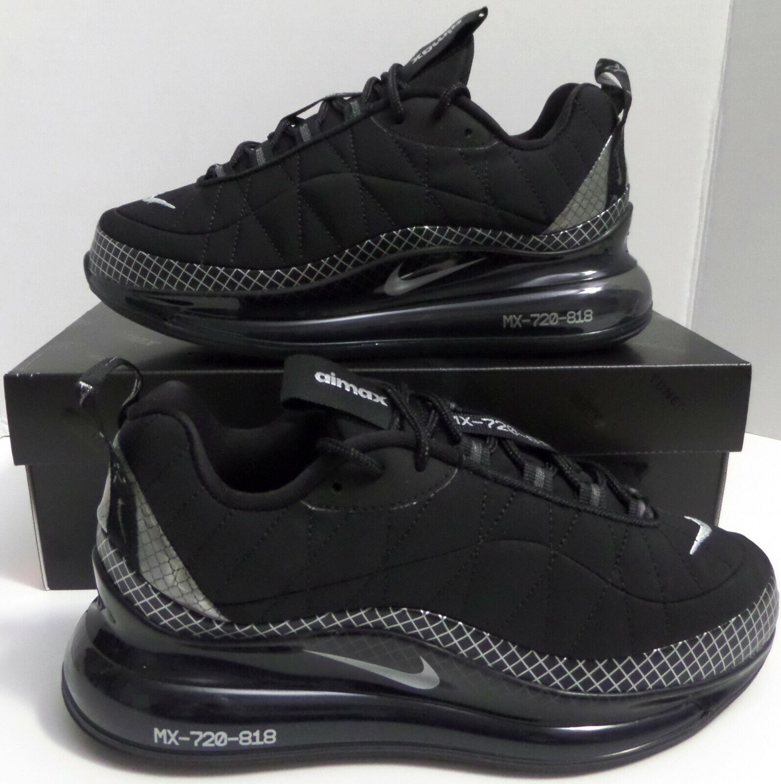 US Men 6/Women 7.5 Nike Air Max MX 720 Black/Metallic Silver CI3871-001