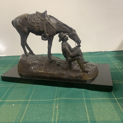 Bronze Horse Cowboy Sculpture Signed James Earl Fraser 14''x6''x9.5