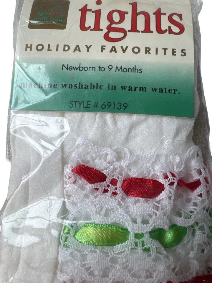 Vintage 1990 Goldbug Holiday Tights Newborn to 9 Months NOS Christmas Lace - Image 3 of 4
