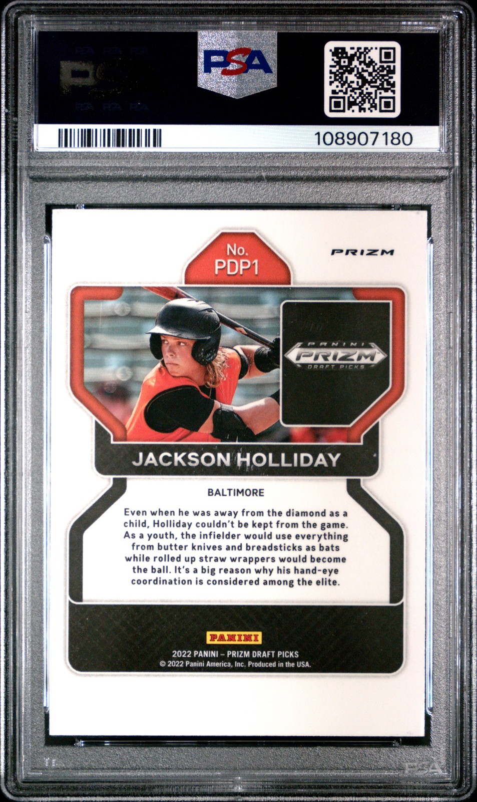 2022 PANINI PRIZM DRAFT PICKS RED MOJO #PDP1 JACKSON HOLLIDAY PSA 10 view 2