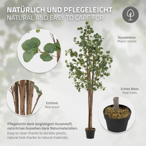 Eucalipto artificial decorativo 210cm realista árbol plástico interior/exterior - Imagen 4 de 9