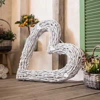 Deko Herz Weiß Groß, Reben Zweige, Rustikal, 70 Cm, Wand TüR Tisch Holz Kranz