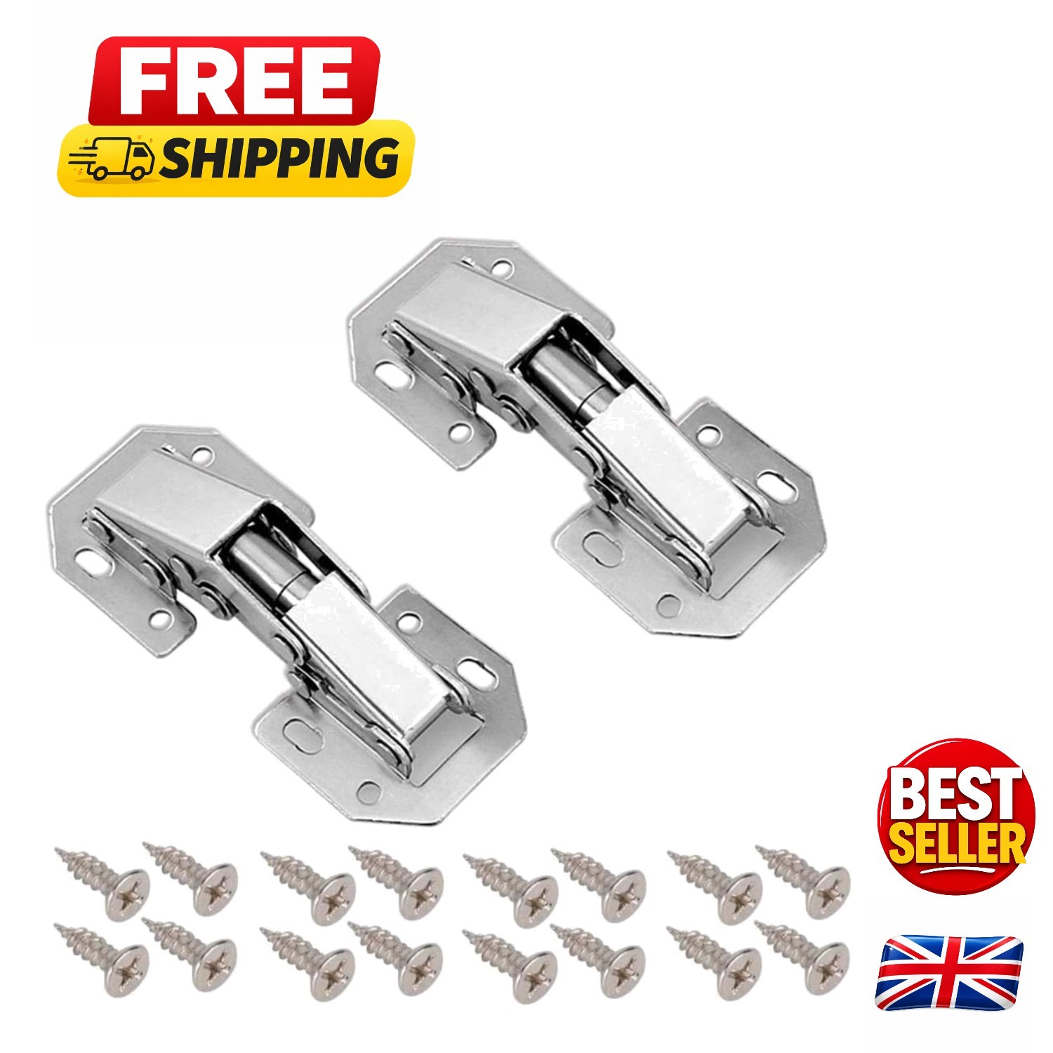 Easy Install 90 Degree Folding Hinges - Zinc Plated for Kitchen and Furniture