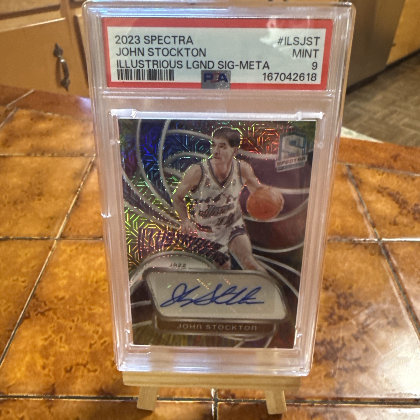 23-24 Panini Spectra Illustrious Legends John Stockton Number Match 12/25 Psa 9 view 1