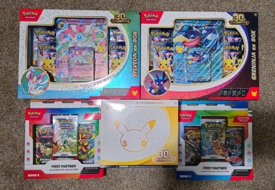 Pokemon 30th Anniversary ETB-Poster-Greninja EX-Sylveon Ex-First Partner LOT