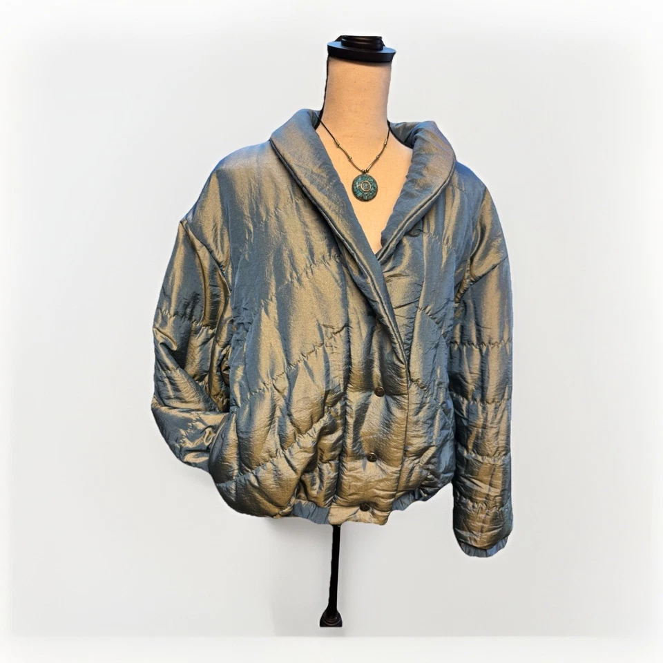Chaqueta acolchada corta iridiscente metálica Rainbow West años 80 90 esquí nieve retro de colección Foto 2 de 4