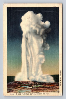 #ad Yellowstone National Park Faithful Geyser #13040 Vintage c1937 Postcard $0.99