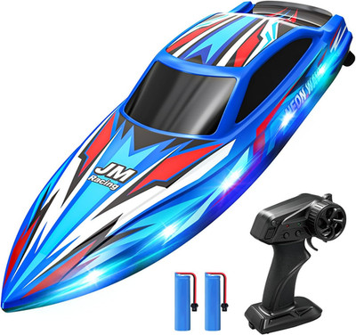 Remote Control Boat for Kids, RC Boat with LED Lights for Pool, Self-Righting, W
