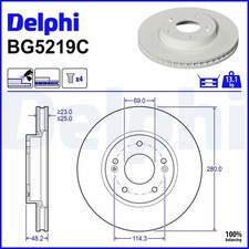 2x DELPHI Bremsscheibe BG5219C für HYUNDAI KIA