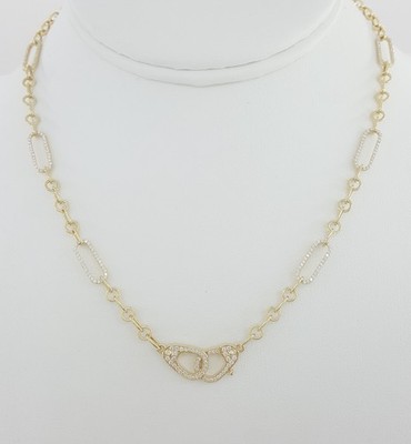 Diamond Paperclip Link Handcuff Necklace 18K Yellow Gold 0.95 ct 14 Grams