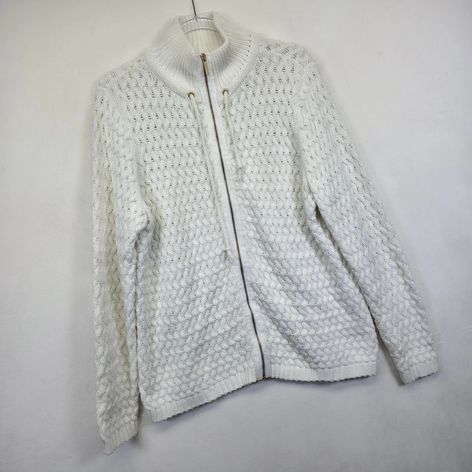 Liz and Co Cardigan Womens 1X White Cable Knit Heavyweight Lounge Cozy Sweater - Image 2 of 4