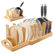 Pots and Pans Organizer Rack for Cabinet, Bamboo Expandable Pot Lid Organizer...
