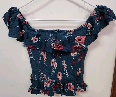 SOFI ANGEL GREEN  Floral Ruffled Summer Top  Junior  Size  XS  off shoulders
