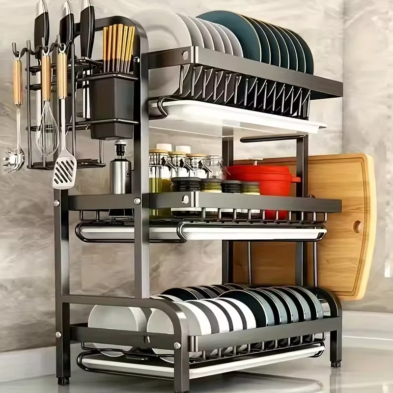 Dish Rack, Three-Tier Space-Saving Kitchen Organizers Countertop Utensil Holder
Opens in a new windo