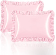Pink Ruffle Satin Pillowcase Standard Size Set of 2,Imitate Silk Pillow Cases