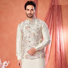 3 Pc Indian Mens Designer Wedding Bollywood Party Wear Traditional Kurta Payjama