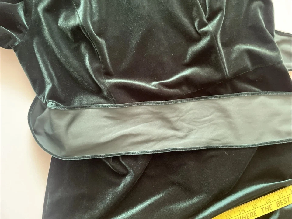 Vestido Adrianna Papell Talla 16 Cazador Verde Corbata Frontal Terciopelo Fiesta Manga 3/4 B11 Foto 4 de 4