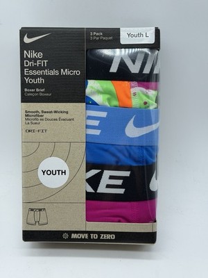 NEW 3 PACK NIKE DRI- FIT ESSENTIALS MICRO YOUTH SMOOTH BOXER BRIEFS LARGE 14/16
