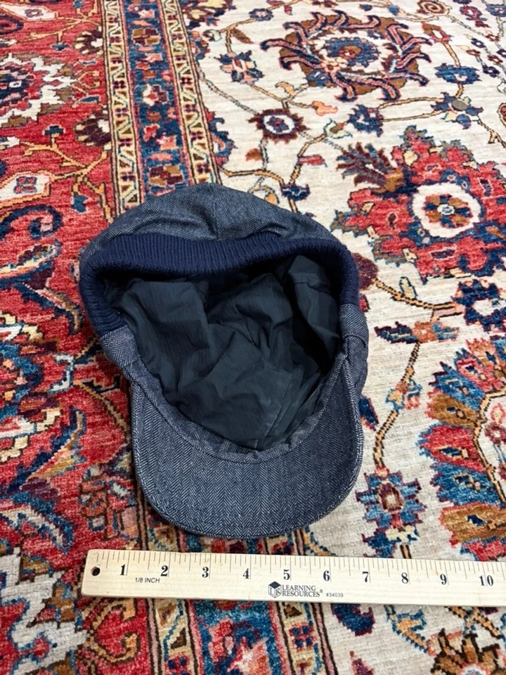 Diesel Italia Lana Espiga Gorra de Newsboy Azul Gris Tweed Militar Sombrero Foto 3 de 4