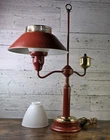 Solid Burgundy French Bouillotte Table Lamp Metal Tole Shade & Milk Glass 26x18"