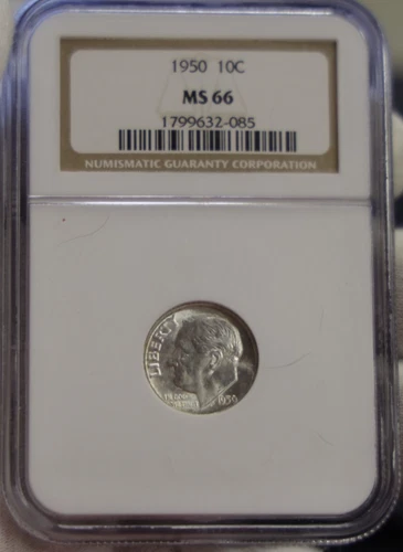 1950 US Roosevelt Silver Dime 10c NGC MS66