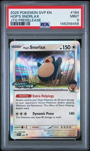2025 POKEMON SVP PROMO JOURNEY TOGETHER PRERELEASE #184 HOP'S SNORLAX PSA 9