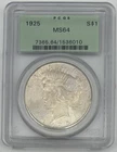 1925 Peace Silver Dollar PCGS MS64 OGH Old Green Holder