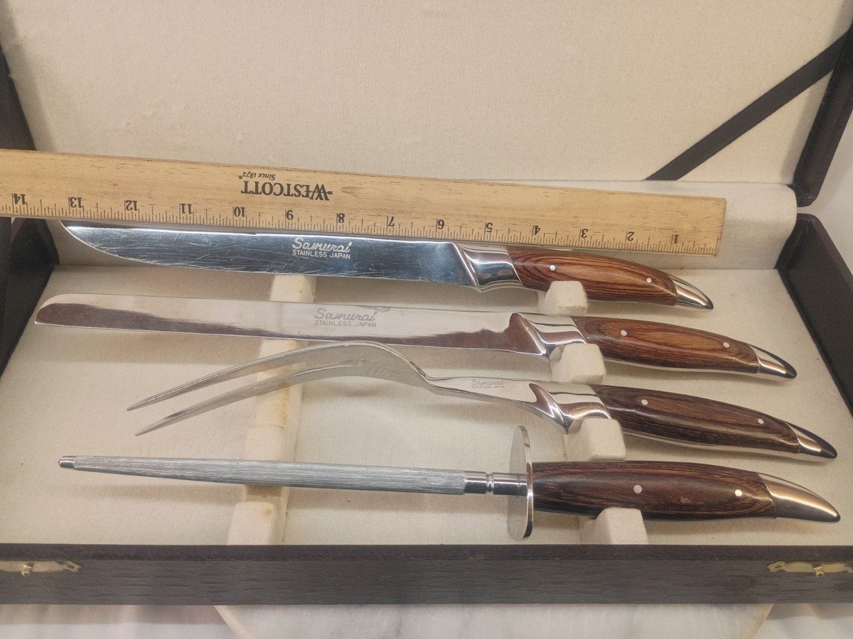 Vintage Samurai Carving Knife Set Of 4 Stainless/japan, With Case