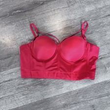 Red Lace Padded Corset Bustier Crop Top Underwire Push-up Sz Lg
